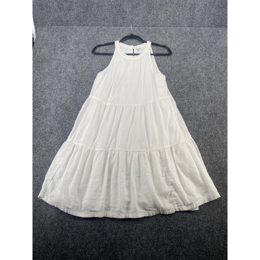 Old Navy Tiered Sleeveless Dress Womens M White Floral Embroidered Midi Summer